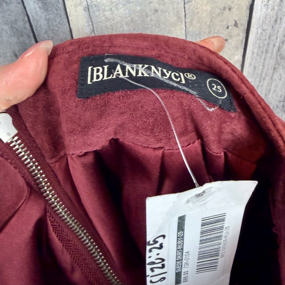 NWT Blank NCY Leather Suede A Line Miniskirt in Wine Red Size 25. - Picture 9 of 11